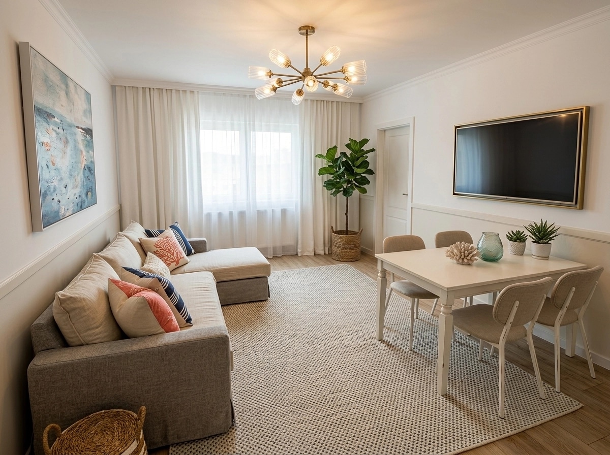 Coastal / Hamptons غرفة المعيشة design — interior photo by GenRoom AI