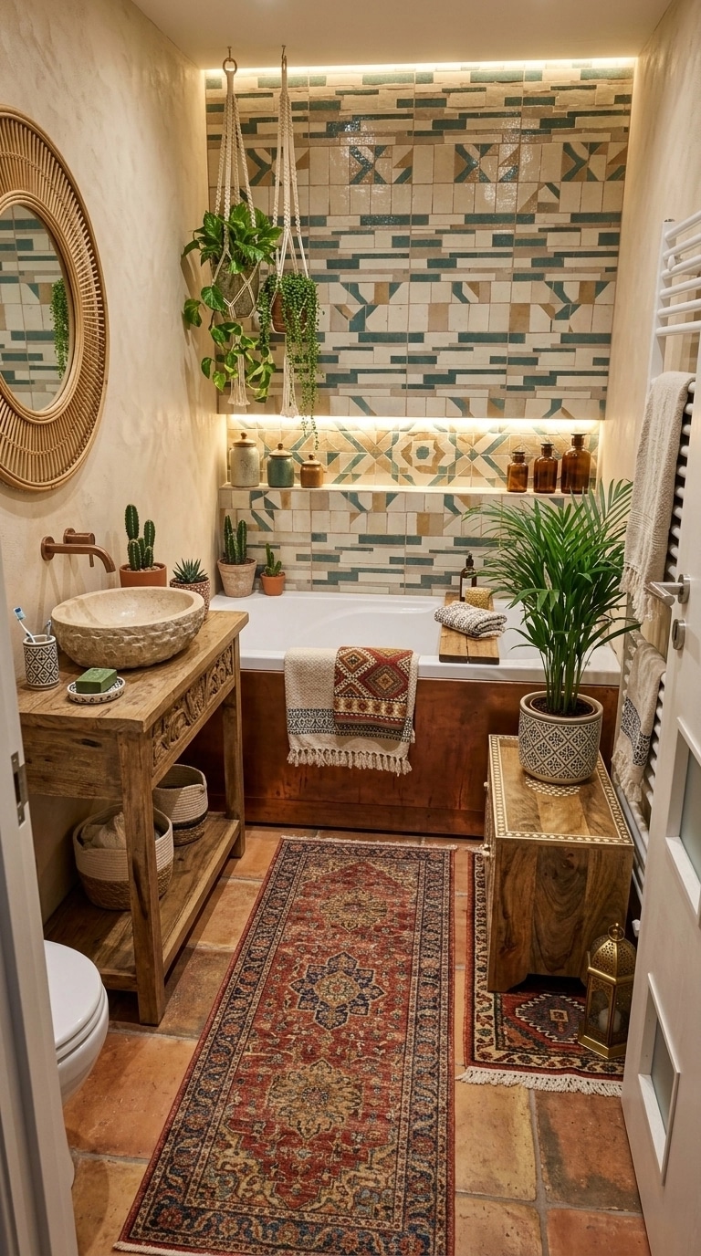 Bathroom interior in Bohemian style — photo by GenRoom AI