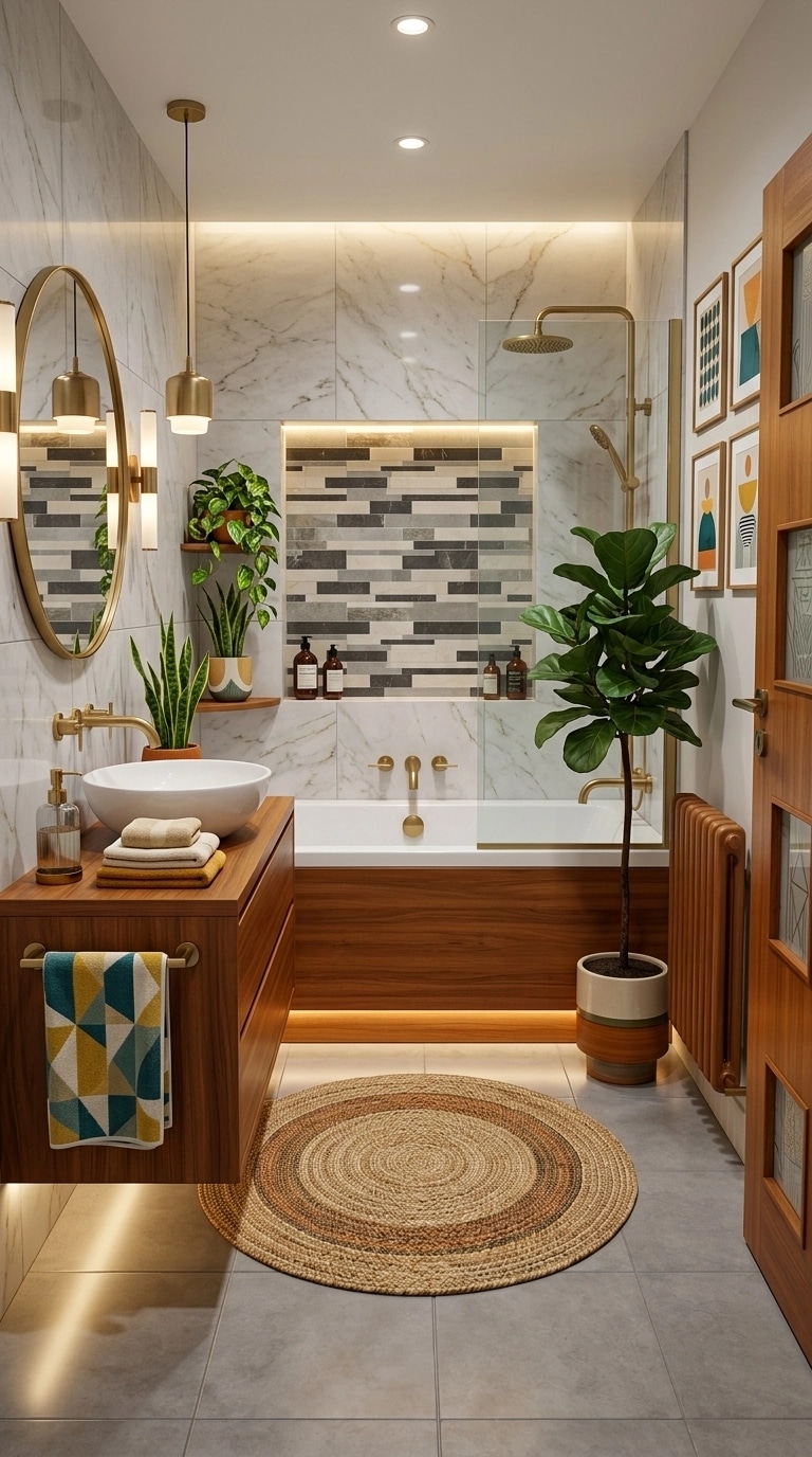 Bathroom interior in Mid-Century Modern style — photo by GenRoom AI