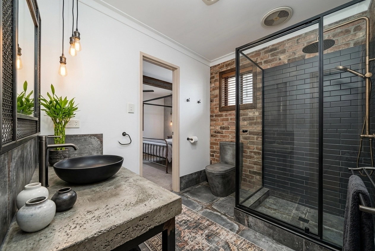 Bathroom interior in Loft / Industrial style — photo by GenRoom AI