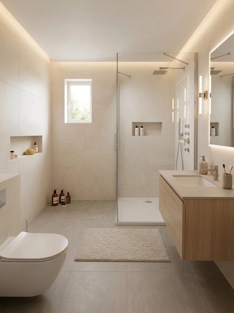 Bathroom interior in Minimalism style — photo by GenRoom AI