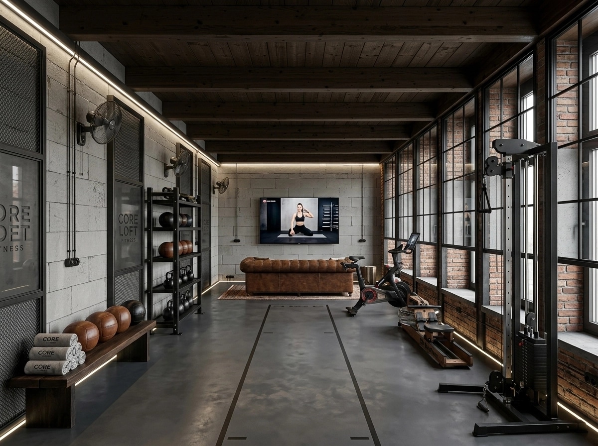 Interior design in Loft / Industrial style — fitness by GenRoom AI