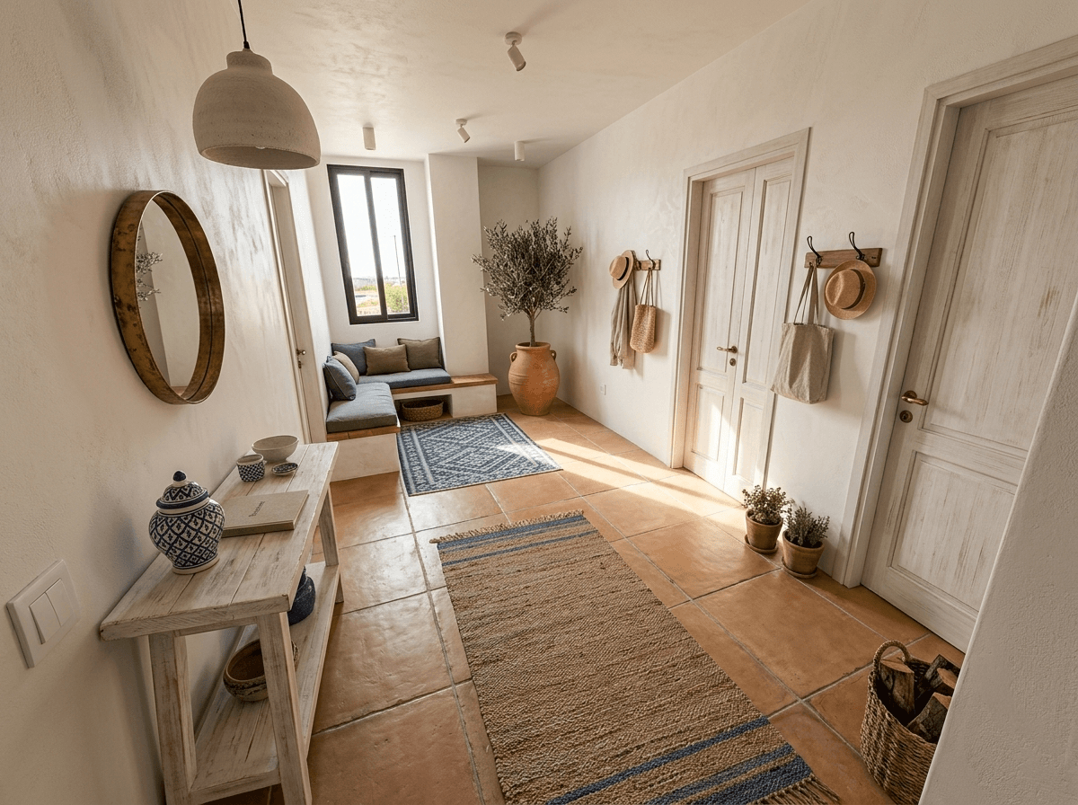 Hallway interior in Mediterranean style — photo by GenRoom AI
