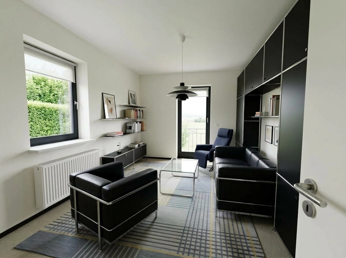 التصميم الداخلي بنمط Bauhaus — غرفة المعيشة من GenRoom AI