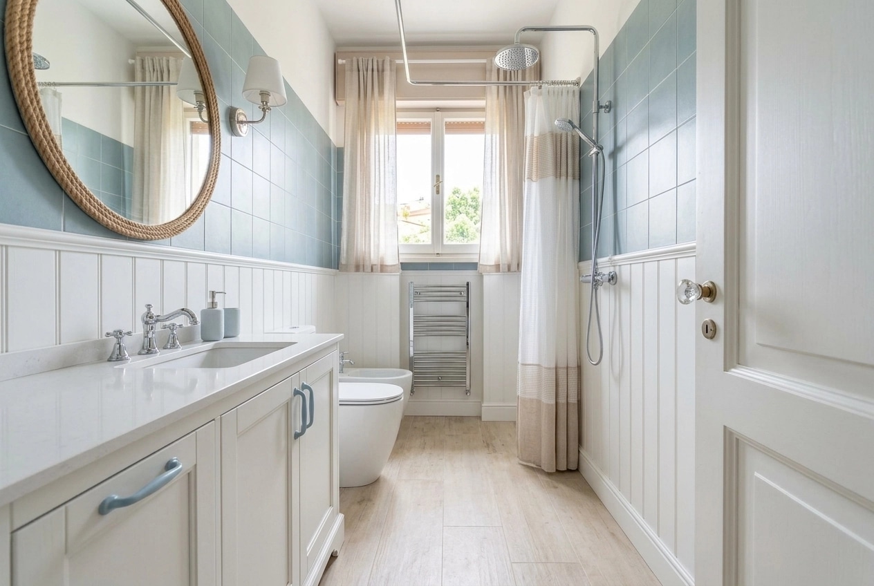 Bathroom interior in Coastal / Hamptons style — photo by GenRoom AI