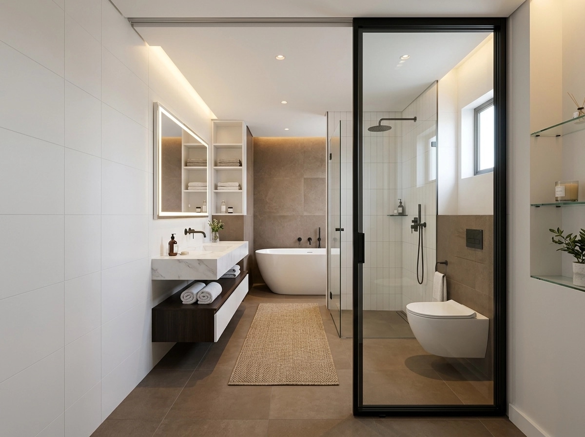 Bathroom interior in Minimalism style — photo by GenRoom AI