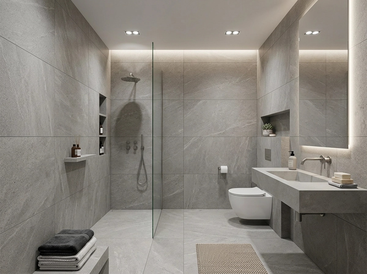 Bathroom interior in Minimalism style — photo by GenRoom AI