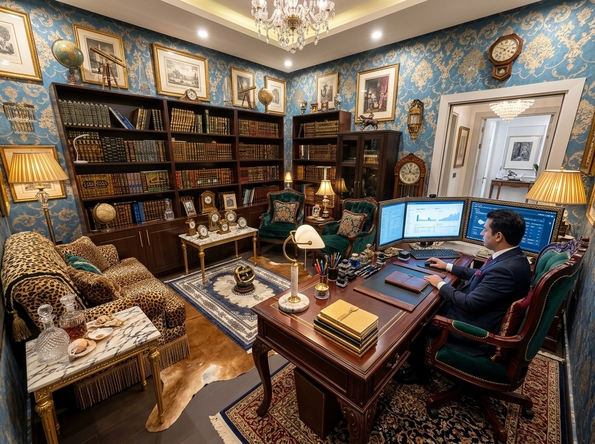Office interior in Maximalist style — photo by GenRoom AI
