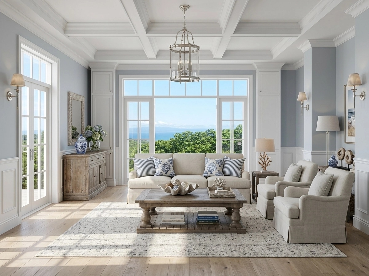 Interior design in Coastal / Hamptons style — Living Room by GenRoom AI