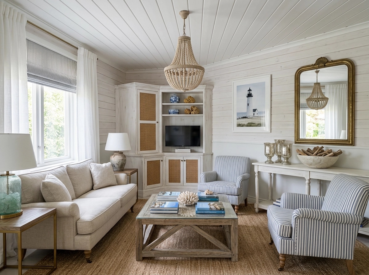 Interior design in Coastal / Hamptons style — Living Room by GenRoom AI