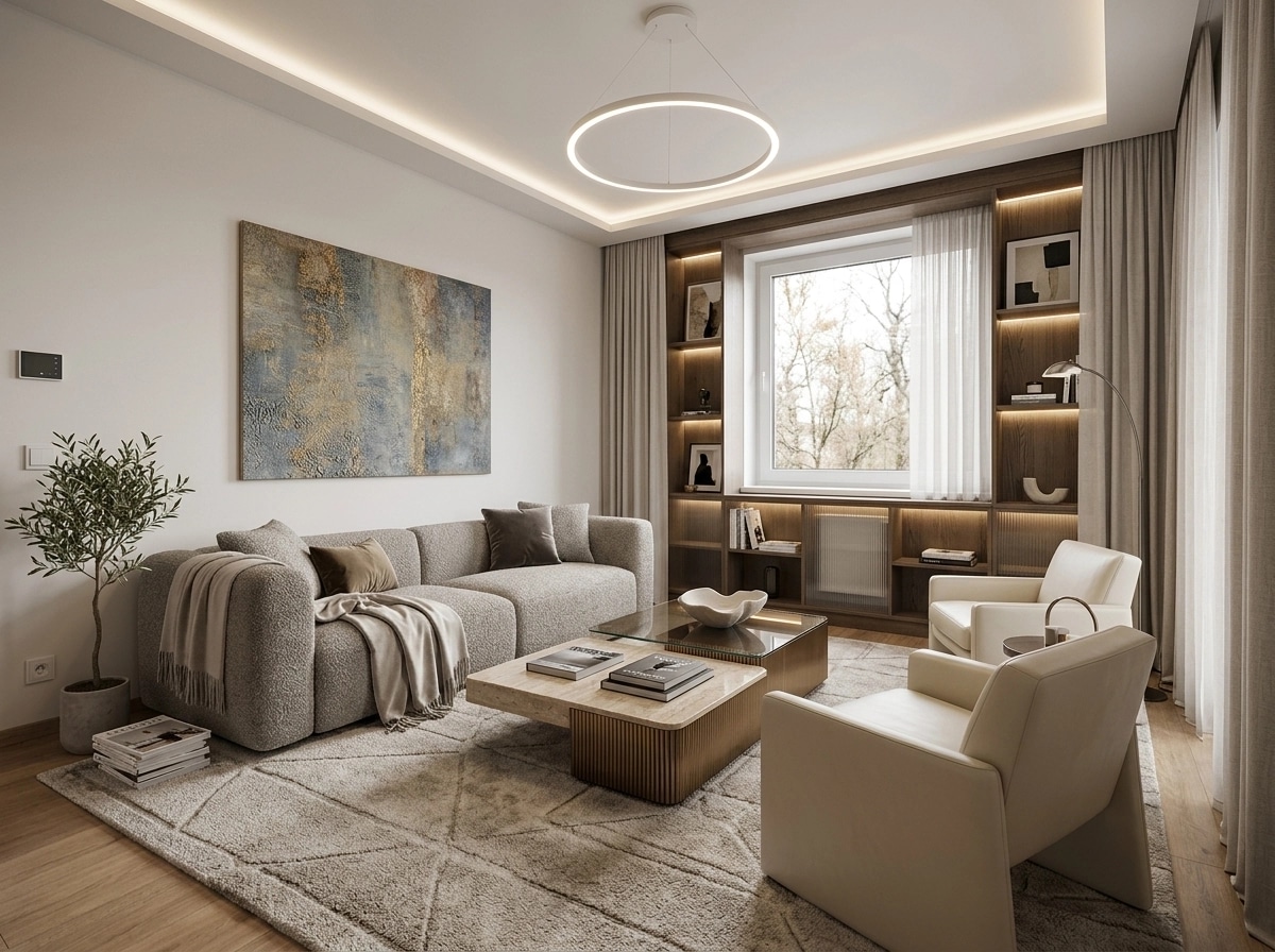 Innenraumdesign im Contemporary-Stil — Wohnzimmer von GenRoom AI