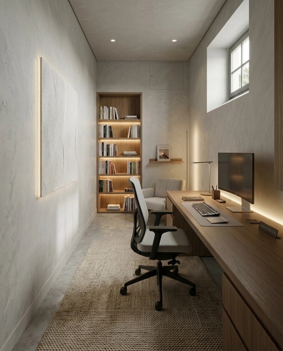 Office interior in Minimalism style — photo by GenRoom AI
