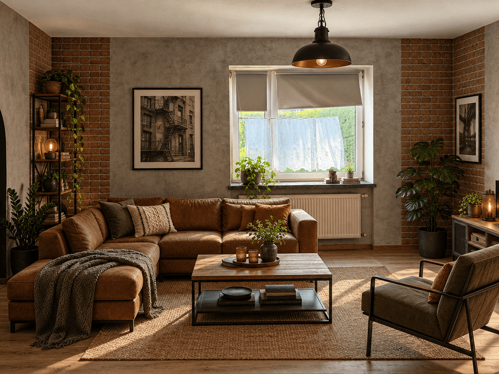 Design d'interni in stile Loft / Industrial — Soggiorno di GenRoom AI