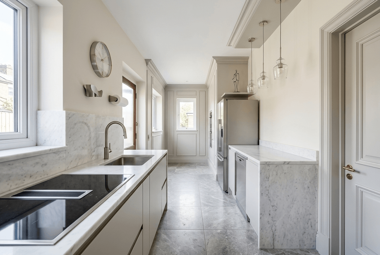 Kitchen interior in Neoclassic style — photo by GenRoom AI