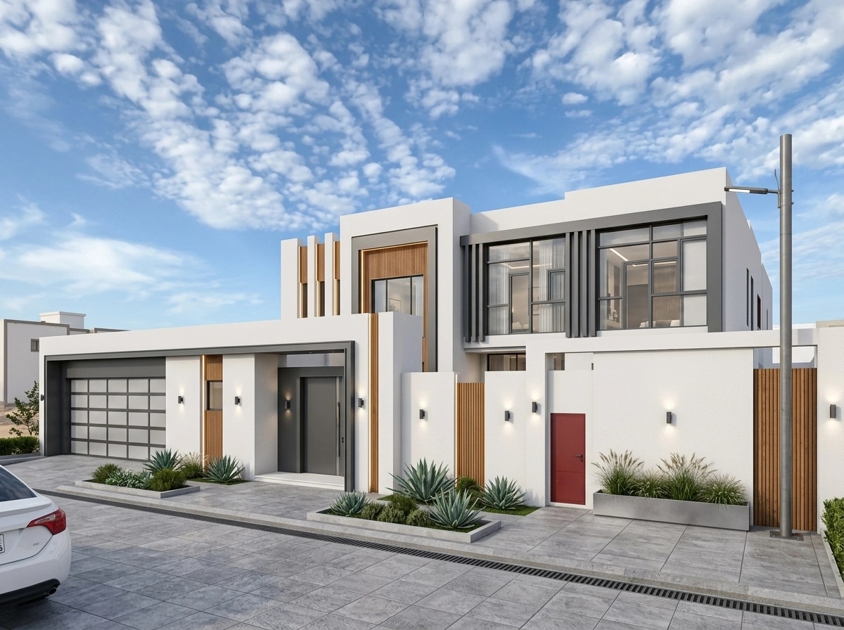Fasad desain di Contemporary Facade gaya — Fasad oleh GenRoom AI