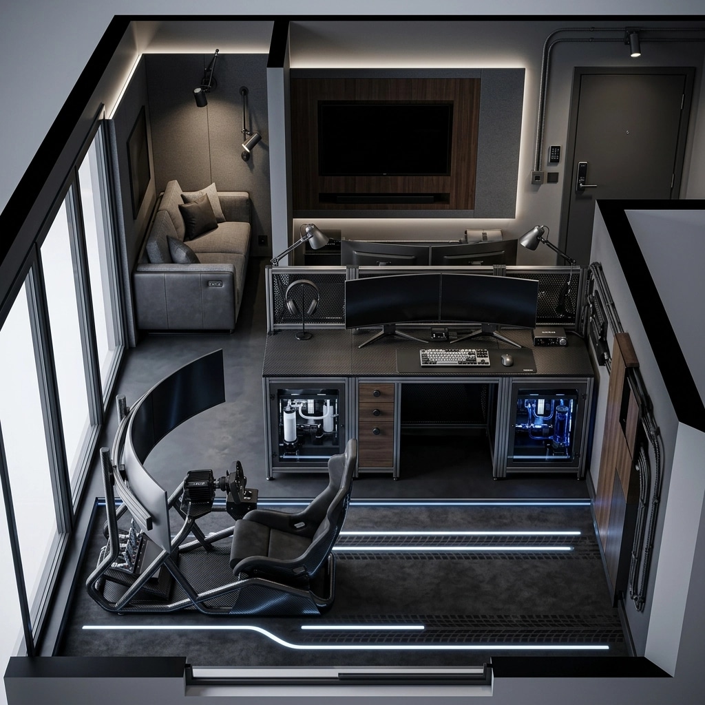 Design de interiores em estilo Blacktec — studio por GenRoom AI