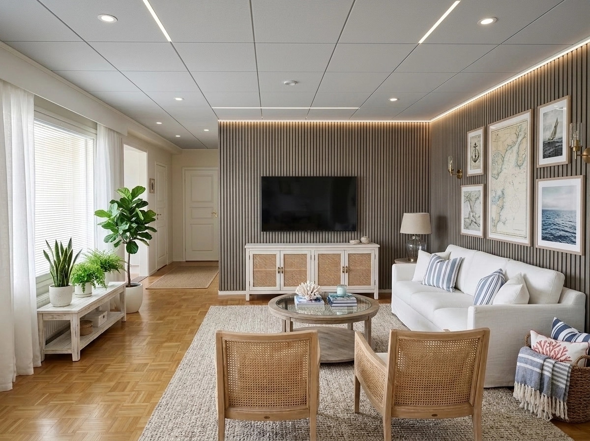 Interior design in Coastal / Hamptons style — Living Room by GenRoom AI