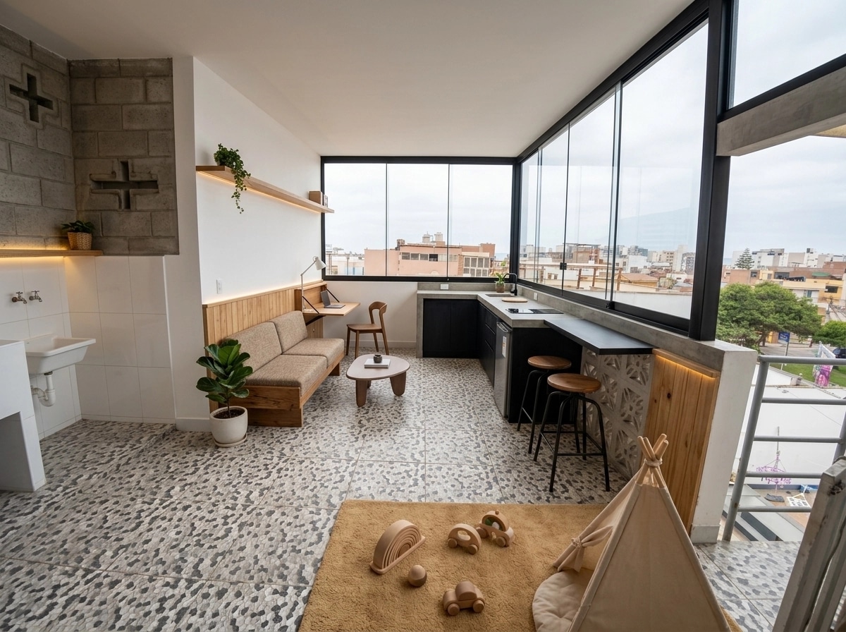 Interior design in Loft / Industrial style — terrace by GenRoom AI