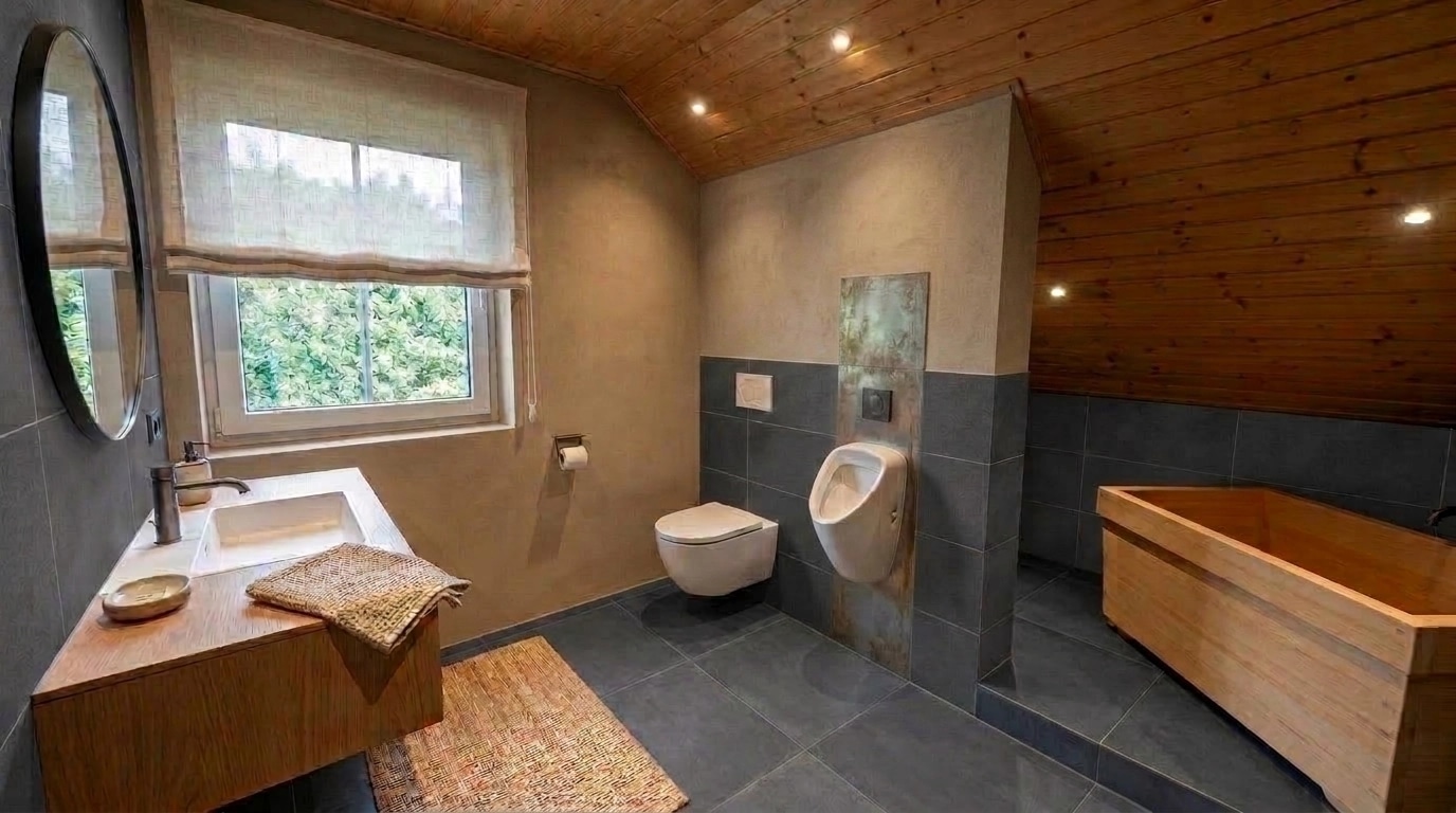 Bathroom interior in Japandi style — photo by GenRoom AI