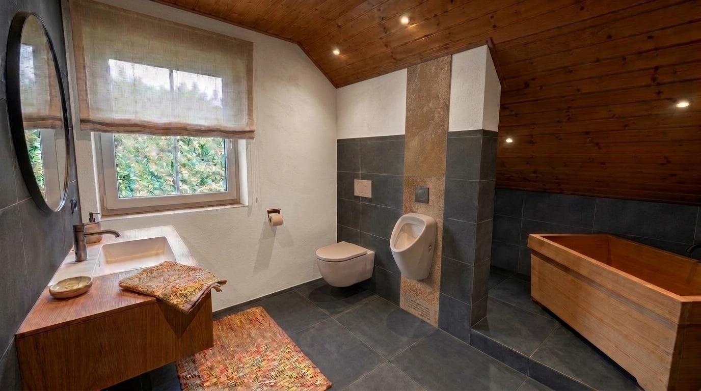 Bathroom interior in Japandi style — photo by GenRoom AI