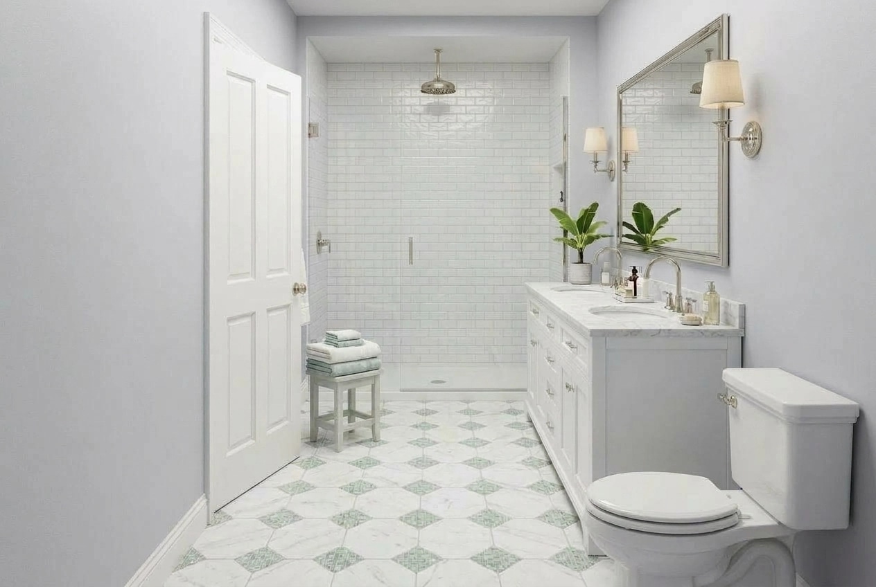 Bathroom interior in Coastal / Hamptons style — photo by GenRoom AI