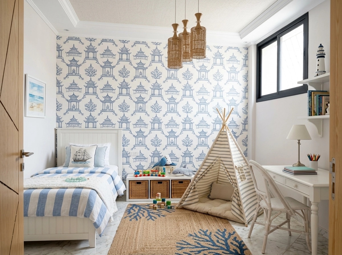 Coastal / Hamptons Kids Room design — interior photo by GenRoom AI