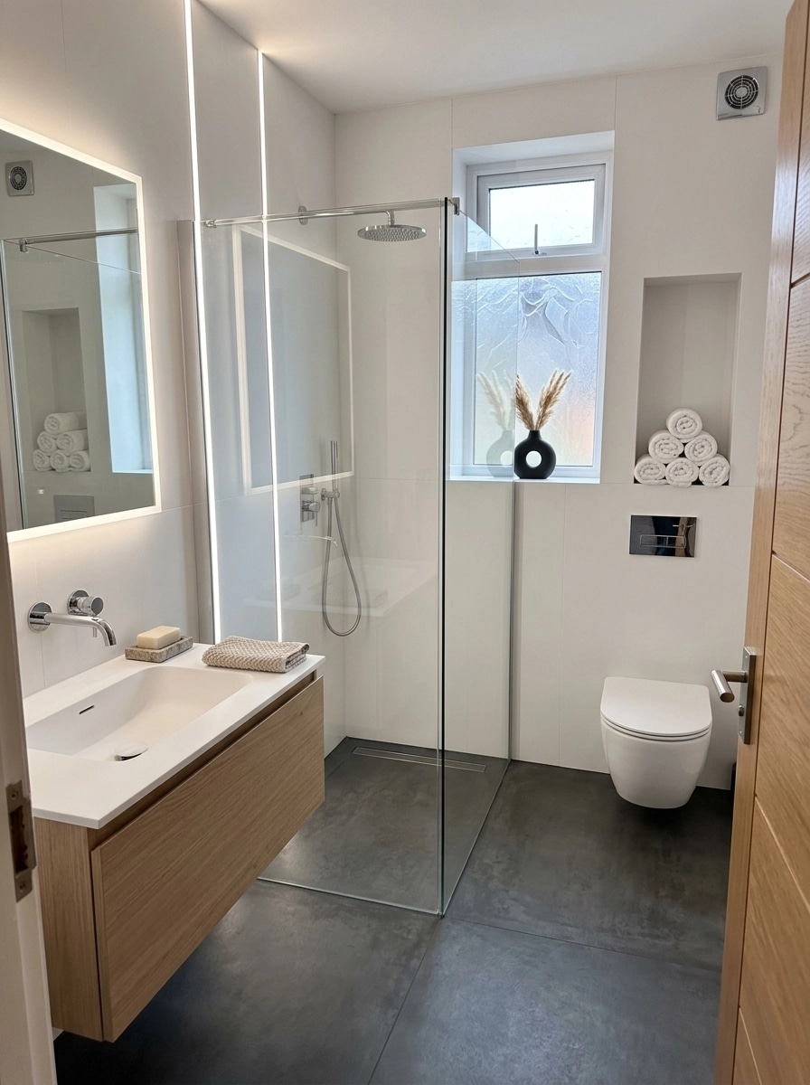 Bathroom interior in Minimalism style — photo by GenRoom AI