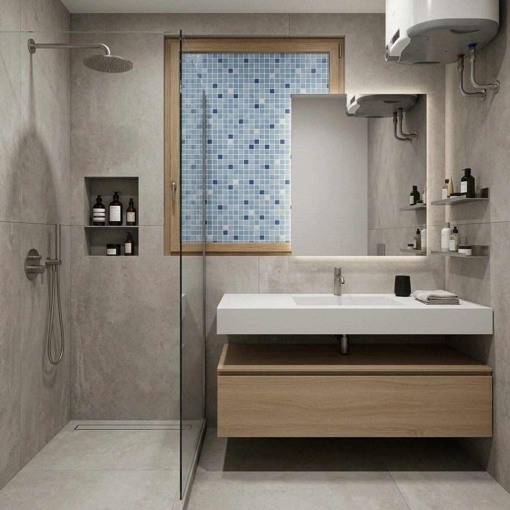 Bathroom interior in Minimalism style — photo by GenRoom AI