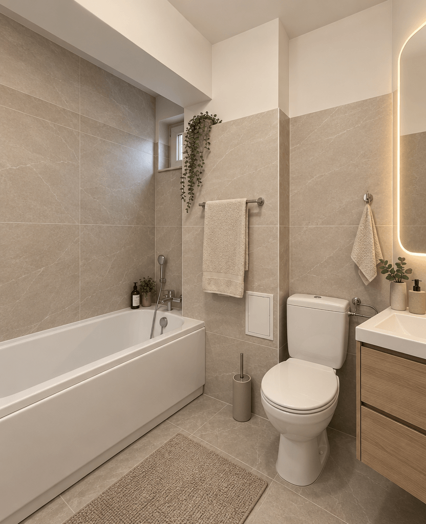 Bathroom interior in Minimalism style — photo by GenRoom AI