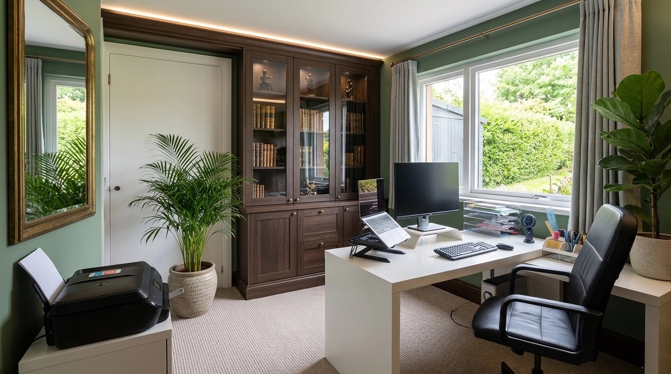 Office interior in Transitional style — photo by GenRoom AI