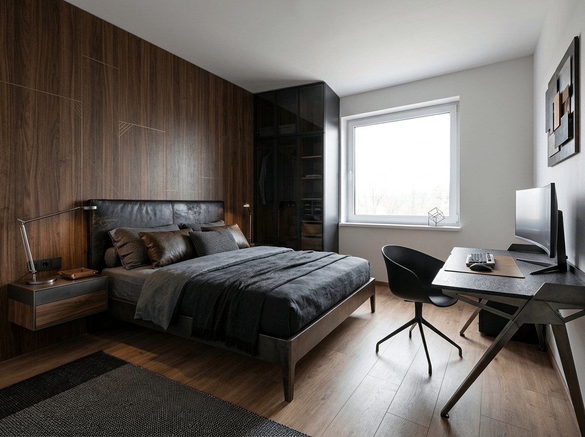 İç mekân tasarımı Blacktec stili — Yatak Odası GenRoom AI