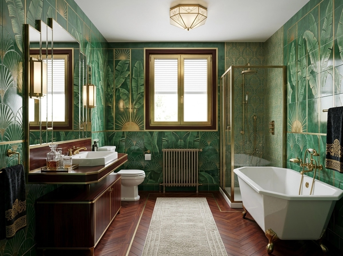 Bathroom interior in Art Deco style — photo by GenRoom AI
