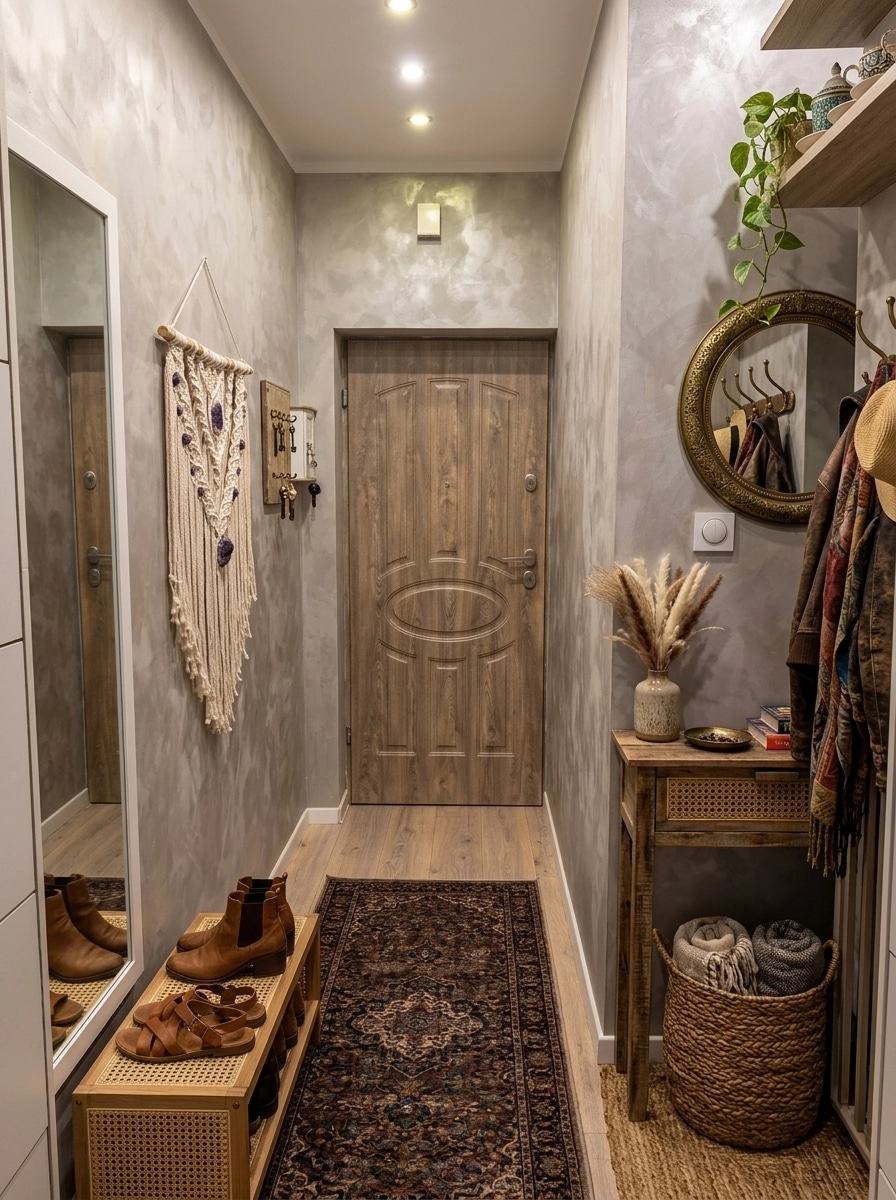 Hallway interior in Bohemian style — photo by GenRoom AI