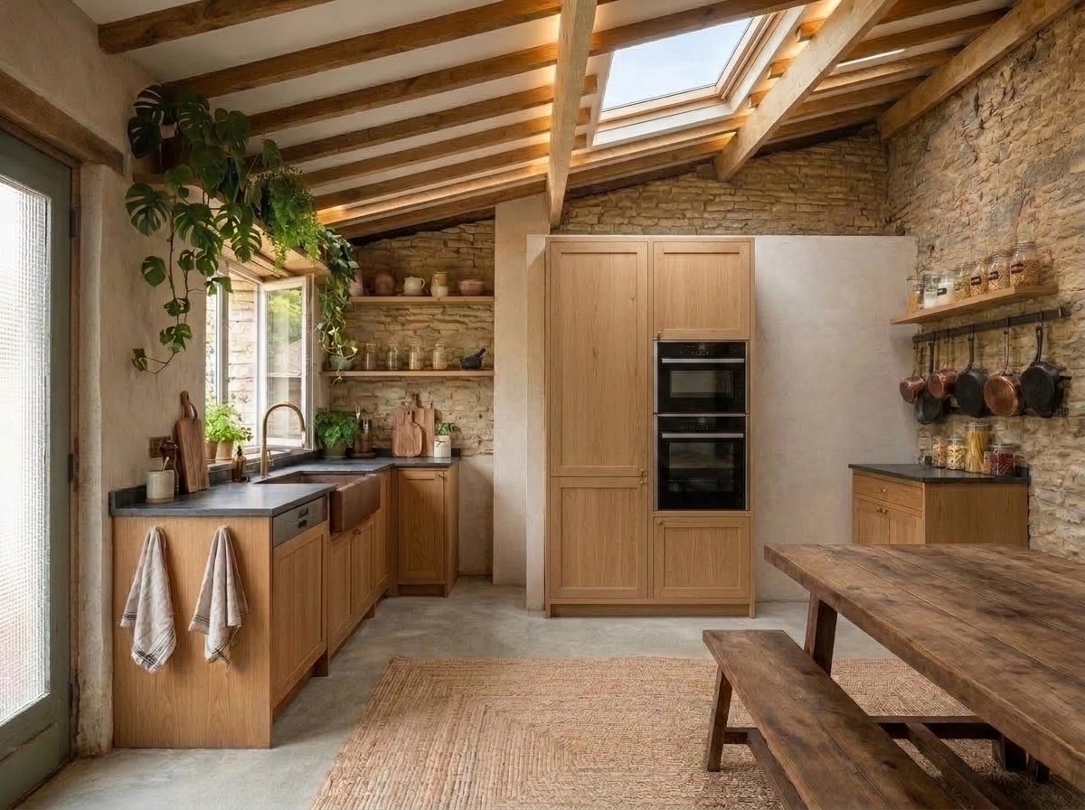 Kitchen interior in Biophilic style — photo by GenRoom AI