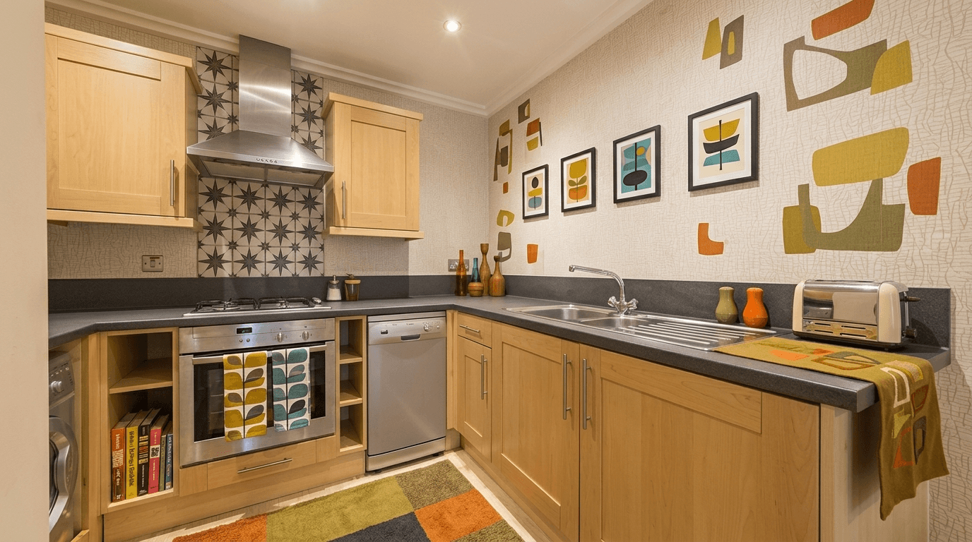 Kitchen interior in Mid-Century Modern style — photo by GenRoom AI