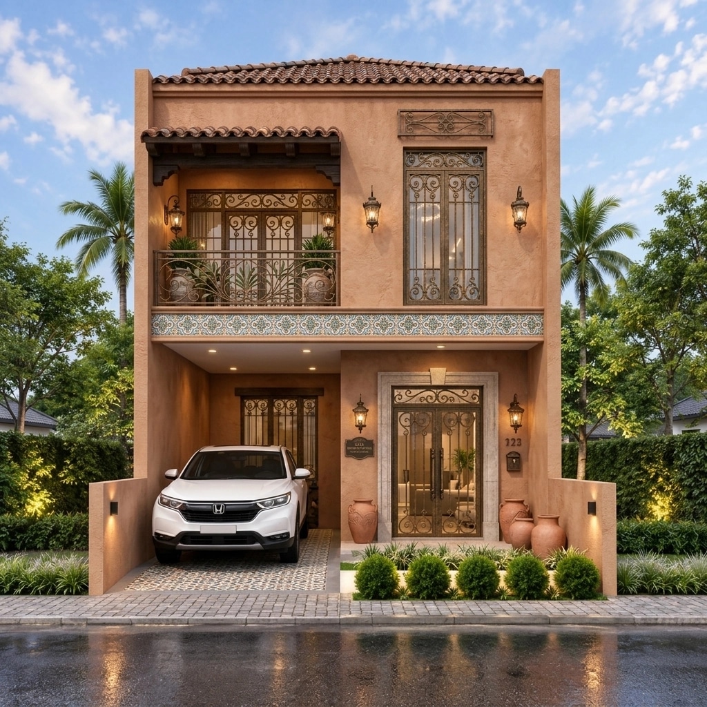 Facade design in Mediterranean Facade style — photo by GenRoom AI