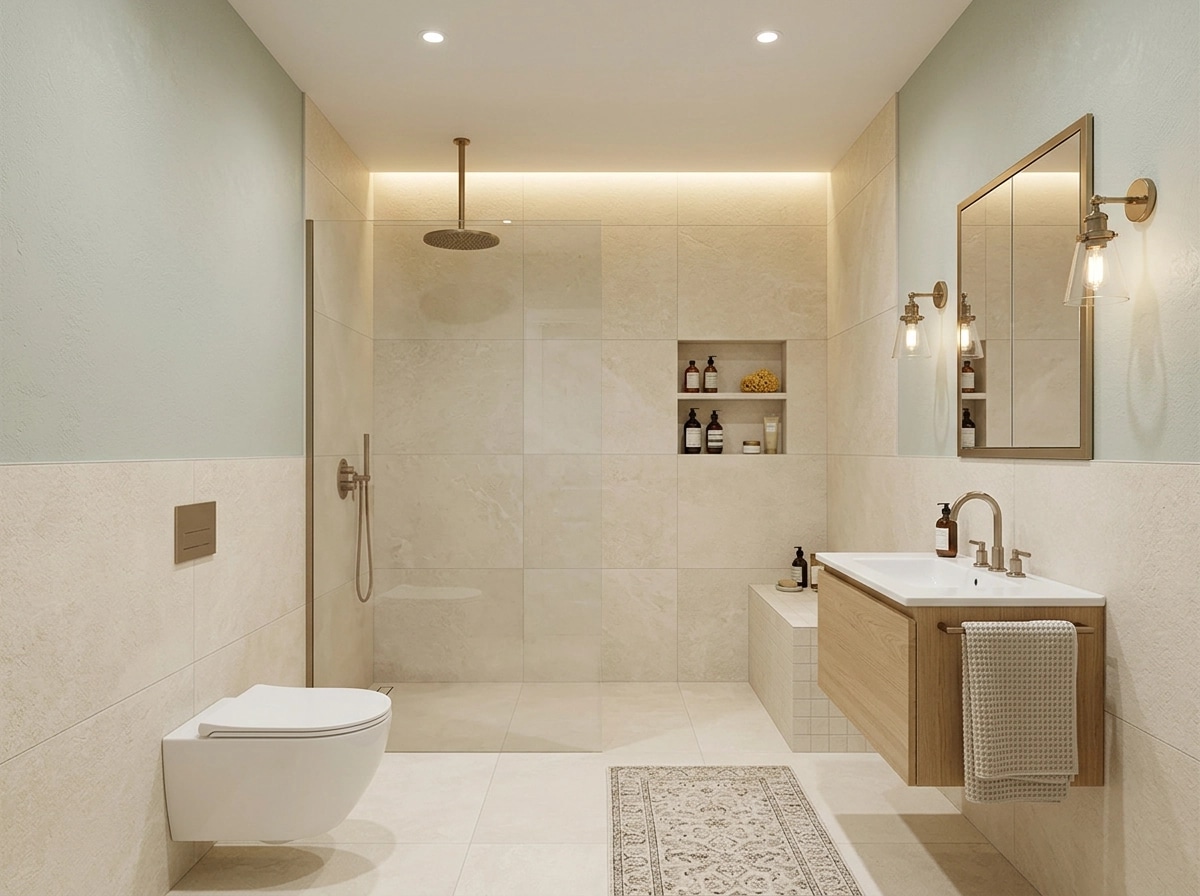 Bathroom interior in Modern Farmhouse style — photo by GenRoom AI