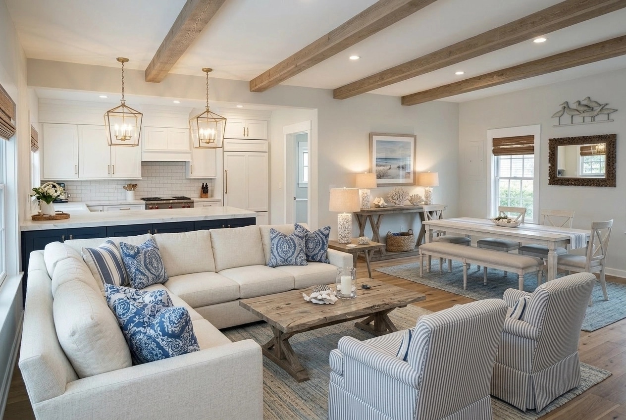 Interior design in Coastal / Hamptons style — Living Room by GenRoom AI