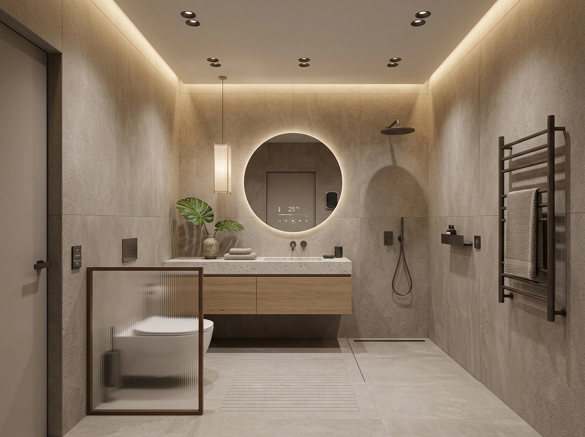 Bathroom interior in Japandi style — photo by GenRoom AI