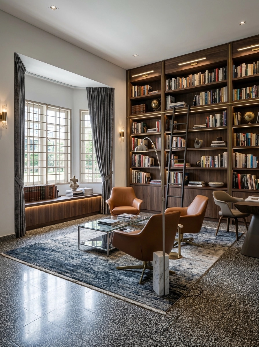 Interior design in Contemporary style — library by GenRoom AI