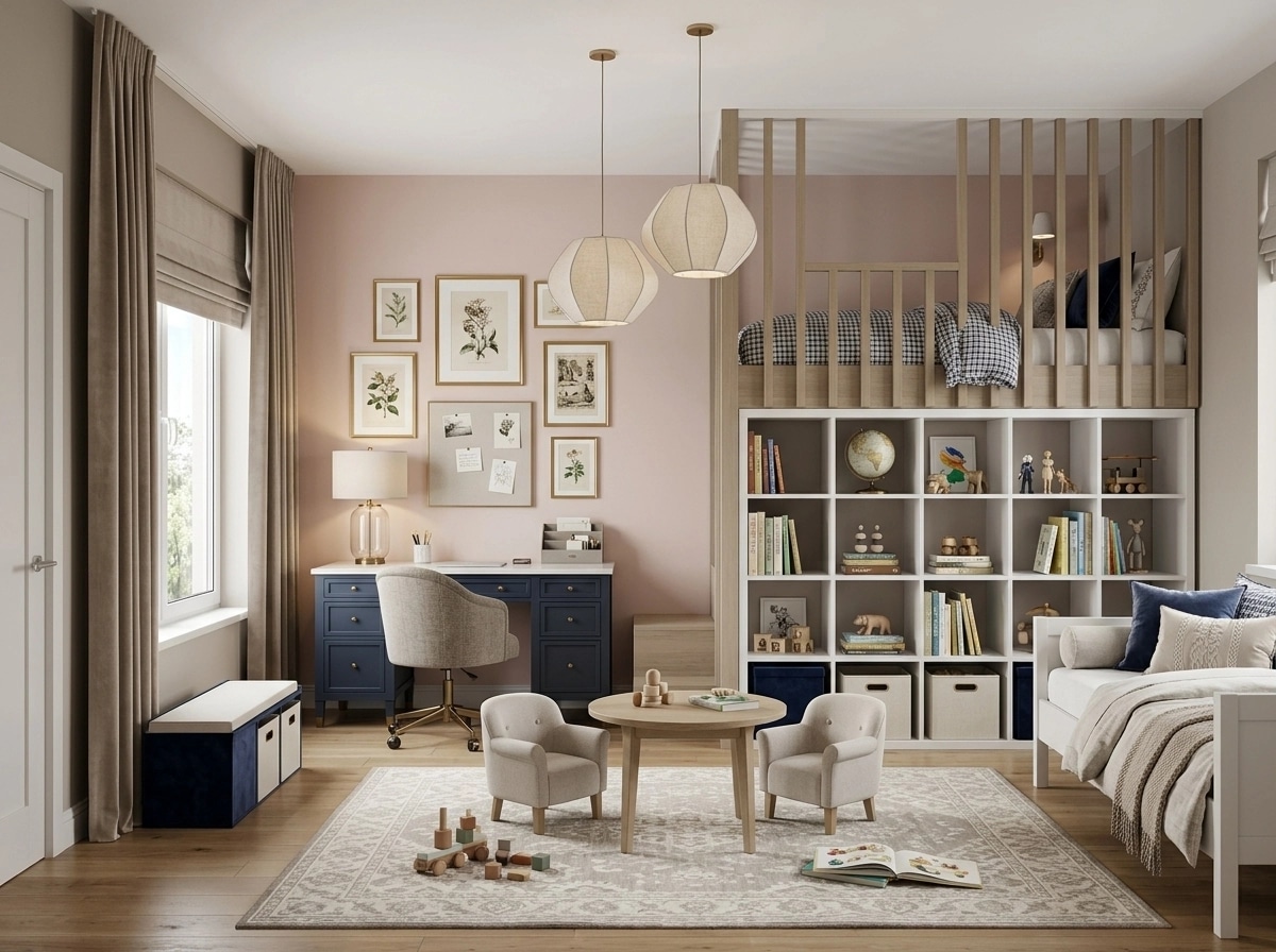Transitional Kids Room design — interior photo by GenRoom AI