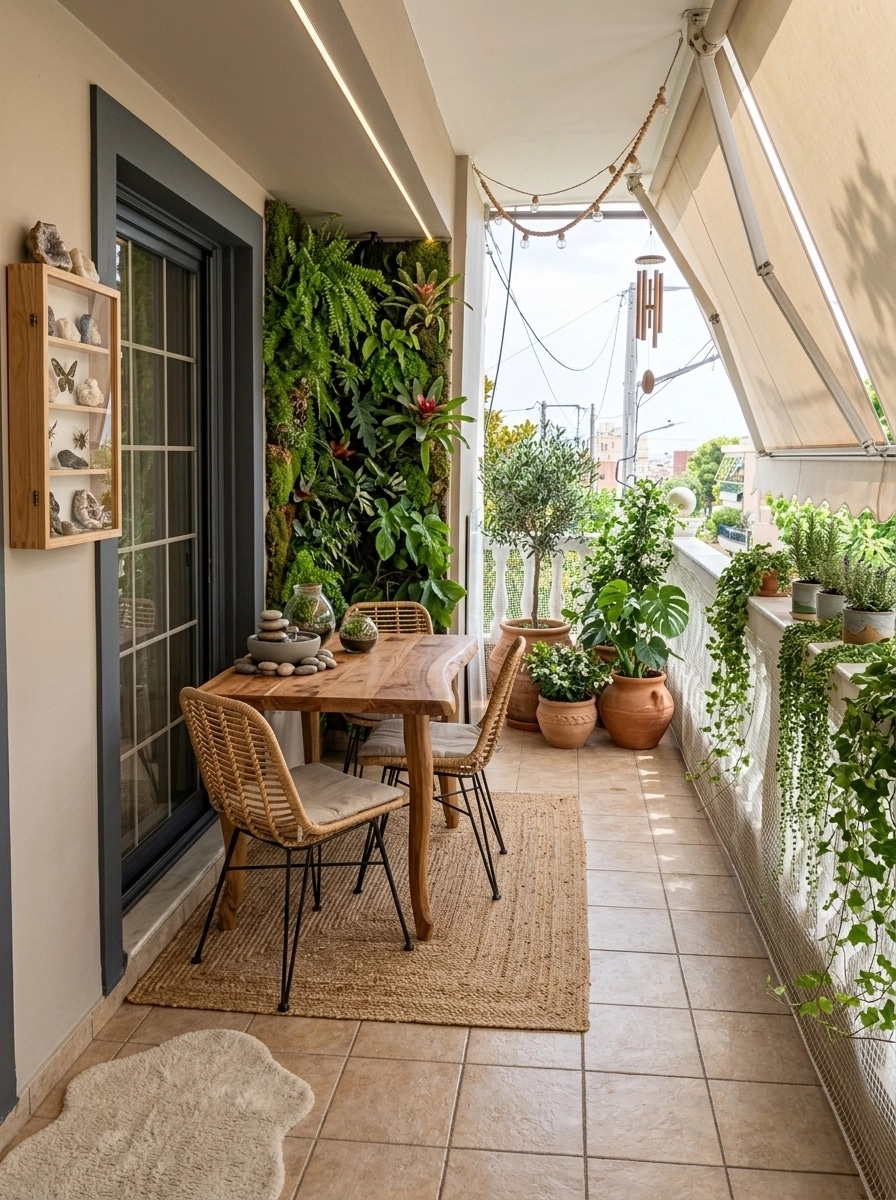 İç mekân tasarımı Biophilic stili — balcony GenRoom AI