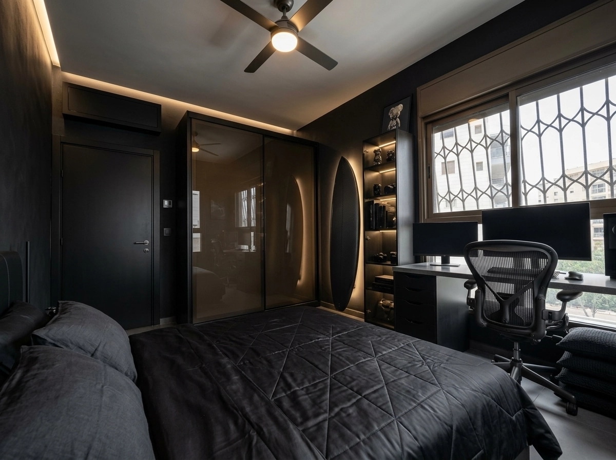 Design de interiores em estilo Blacktec — Quarto por GenRoom AI