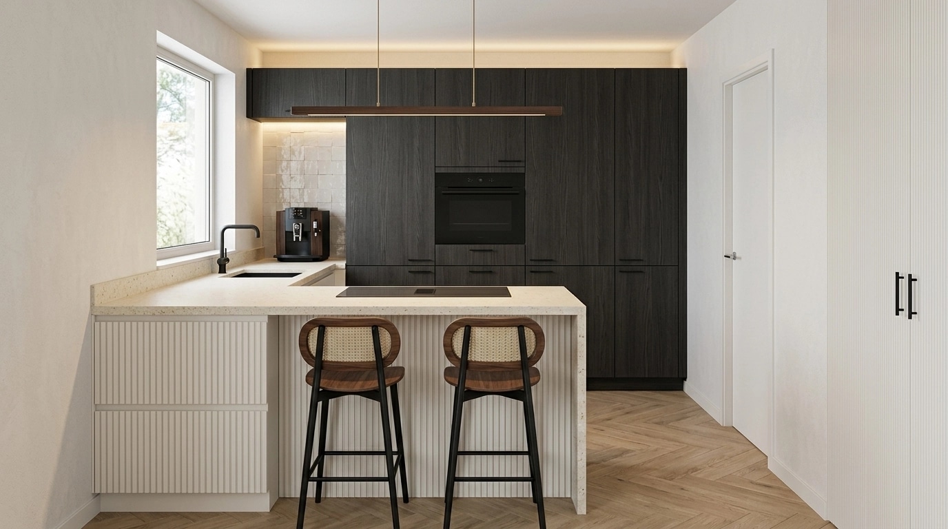 Kitchen interior in Japandi style — photo by GenRoom AI