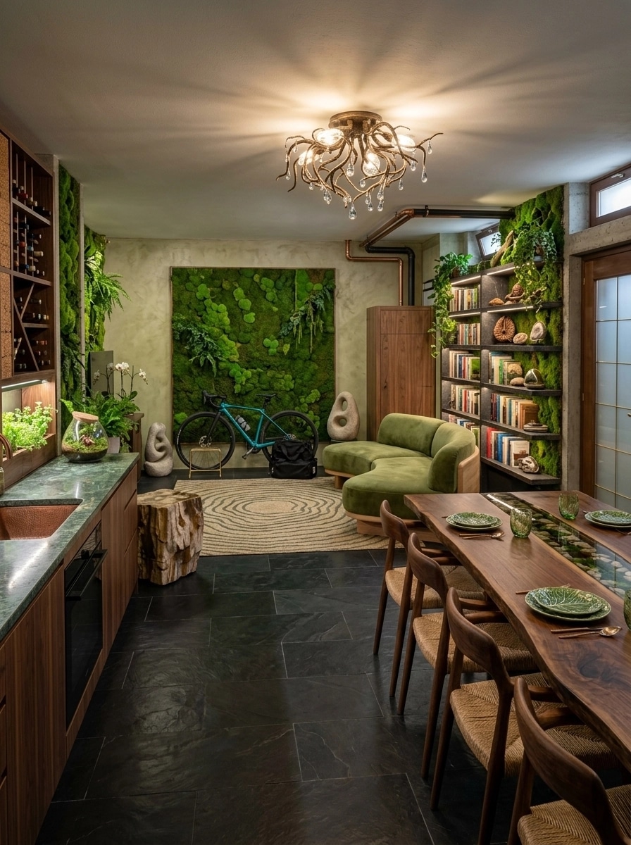 Interior design in Biophilic style — basement by GenRoom AI