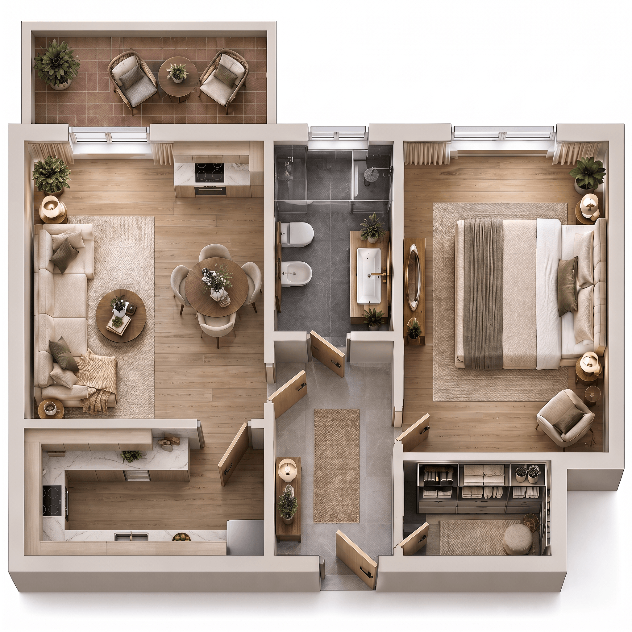 Interior desain di Transitional gaya — Ruang Tamu oleh GenRoom AI
