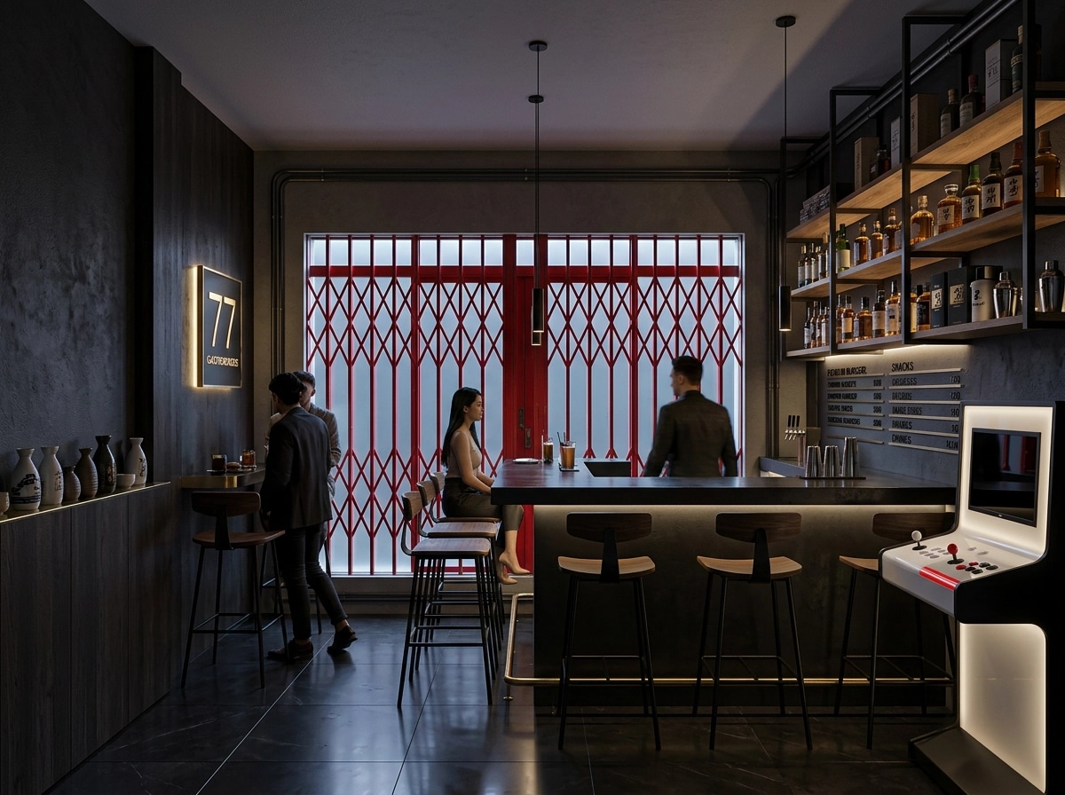 İç mekân tasarımı Japandi stili — bar GenRoom AI