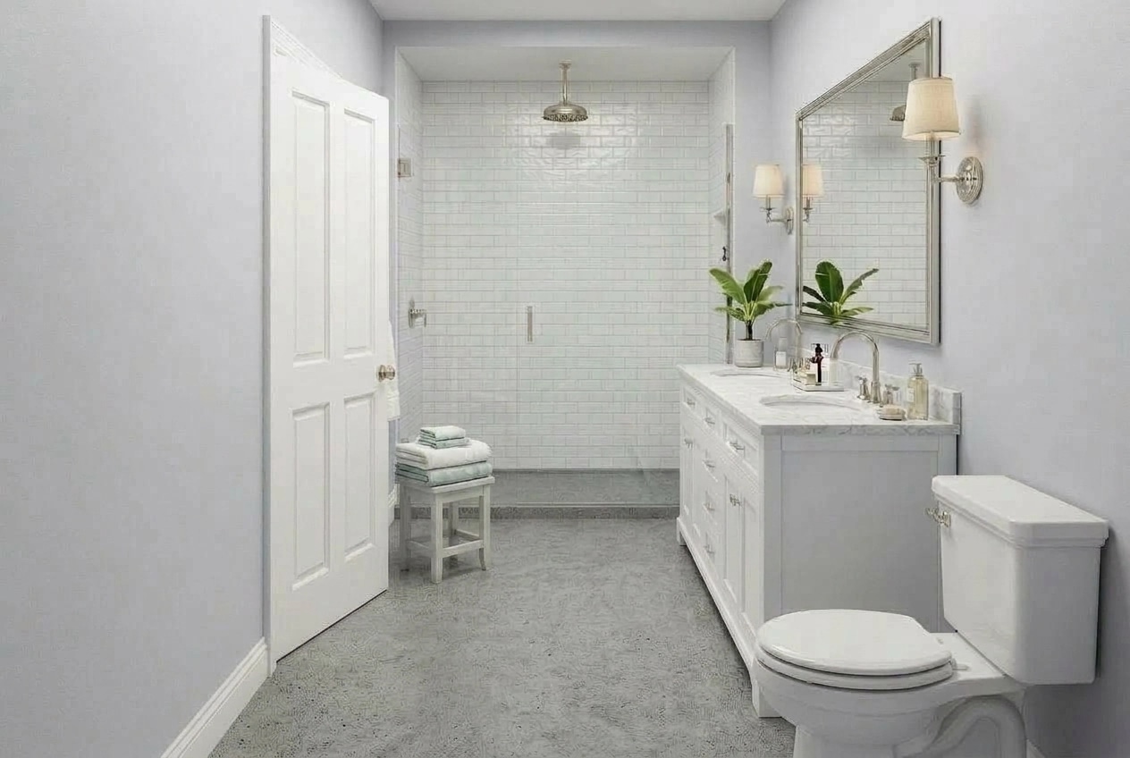 Bathroom interior in Coastal / Hamptons style — photo by GenRoom AI