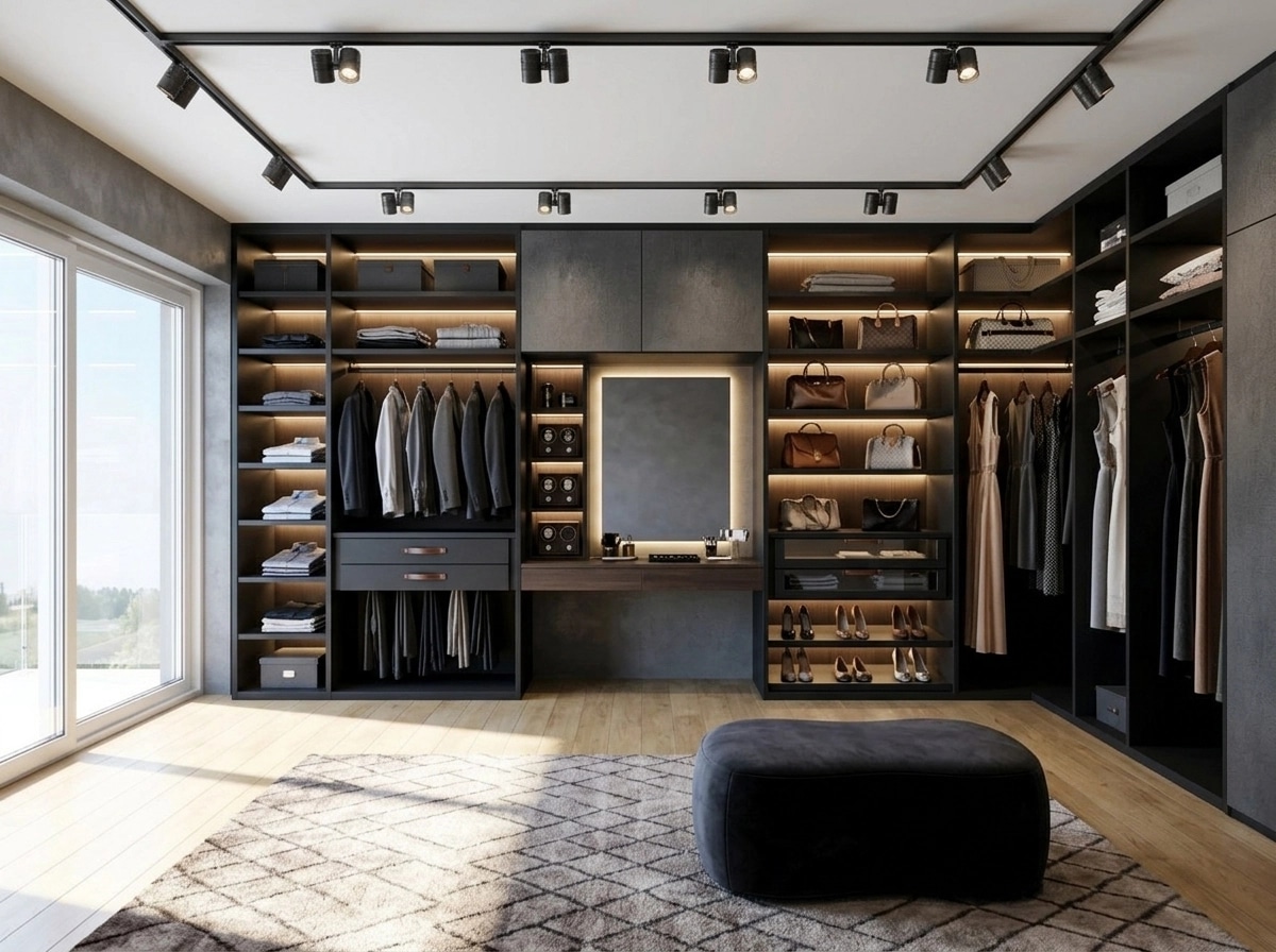 Interior design in Blacktec style — wardrobe by GenRoom AI