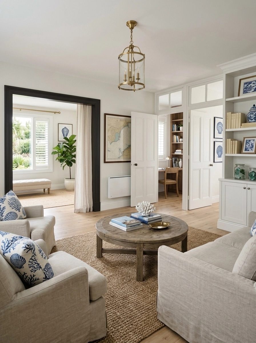 Coastal / Hamptons Sala de Estar design — interior photo by GenRoom AI